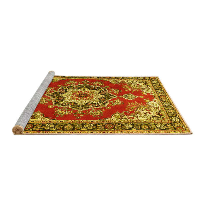 Sideview of Machine Washable Medallion Yellow Traditional Rug, wshtr4099yw