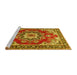 Sideview of Machine Washable Medallion Yellow Traditional Rug, wshtr4099yw