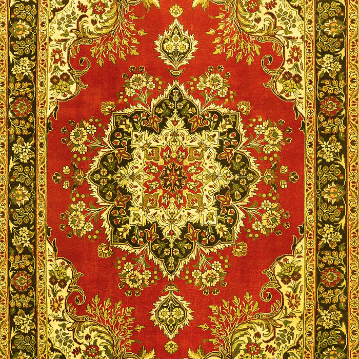Machine Washable Medallion Yellow Traditional Rug, wshtr4099yw