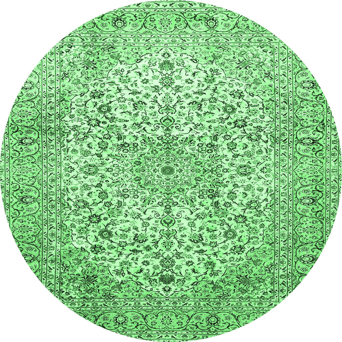 Round Machine Washable Persian Emerald Green Traditional Area Rugs, wshtr409emgrn