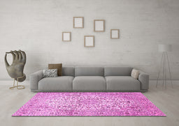 Machine Washable Persian Pink Traditional Rug in a Living Room, wshtr409pnk
