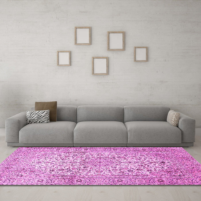 Machine Washable Persian Pink Traditional Rug in a Living Room, wshtr409pnk