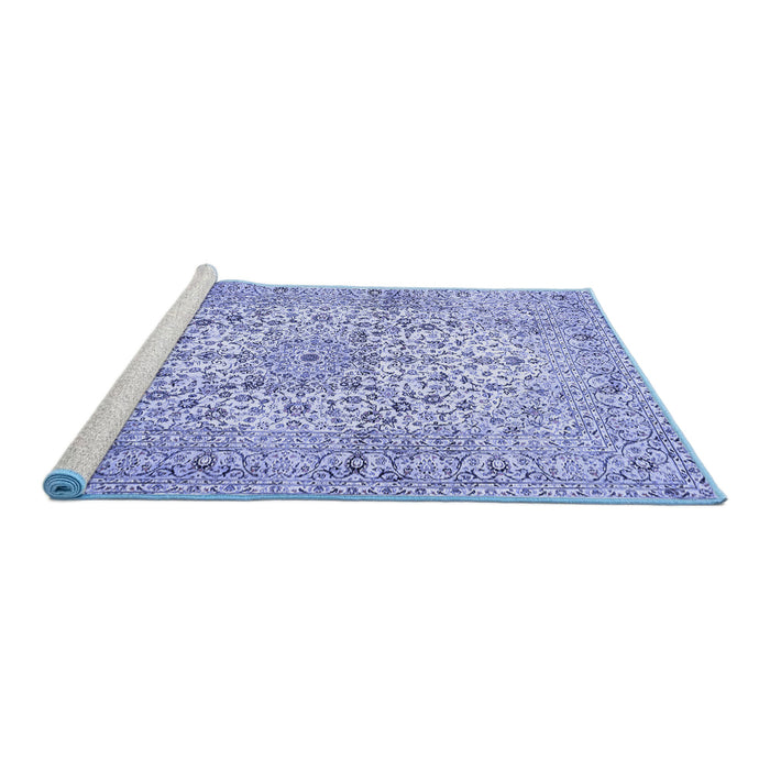 Sideview of Machine Washable Persian Blue Traditional Rug, wshtr409blu