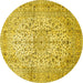 Round Machine Washable Persian Yellow Traditional Rug, wshtr409yw