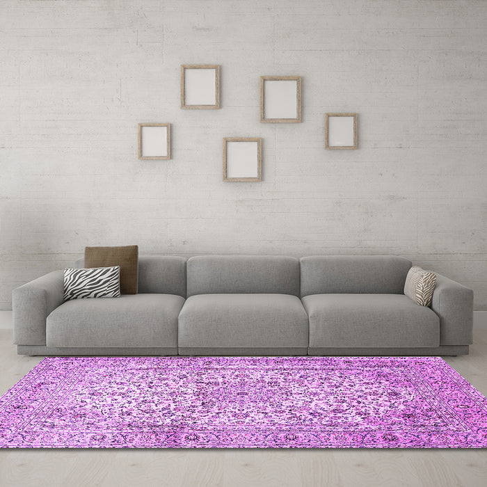 Machine Washable Persian Purple Traditional Area Rugs in a Living Room, wshtr409pur