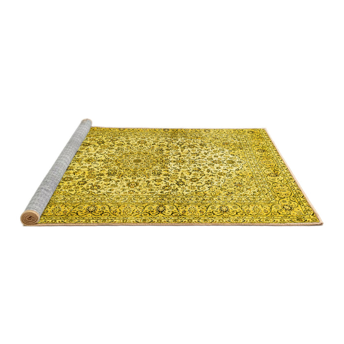 Sideview of Machine Washable Persian Yellow Traditional Rug, wshtr409yw
