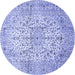 Round Machine Washable Persian Blue Traditional Rug, wshtr409blu