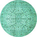 Round Machine Washable Persian Turquoise Traditional Area Rugs, wshtr409turq