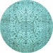 Round Machine Washable Persian Light Blue Traditional Rug, wshtr409lblu