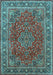 Machine Washable Medallion Light Blue Traditional Rug, wshtr40lblu