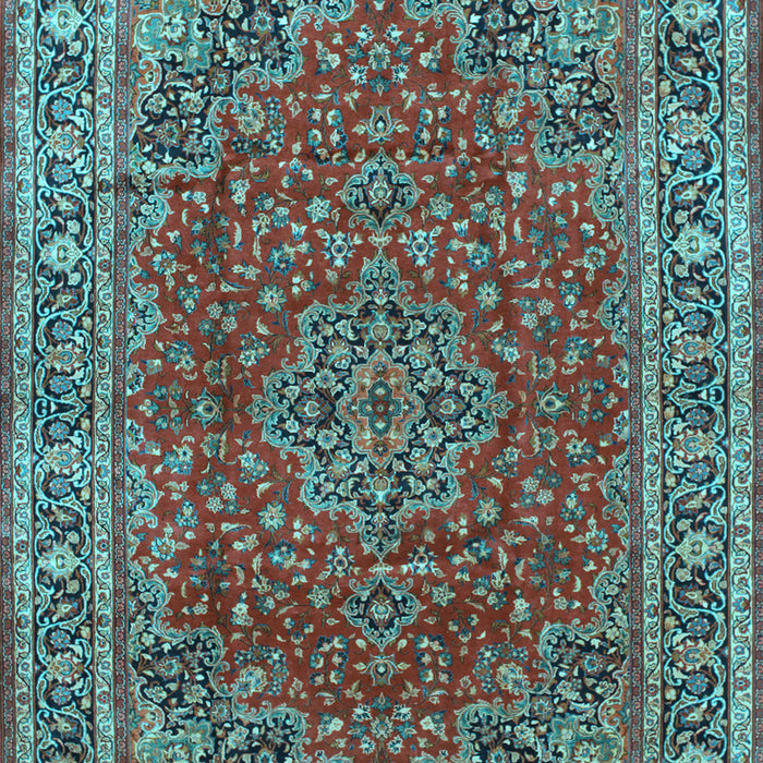 Machine Washable Medallion Light Blue Traditional Rug, wshtr40lblu
