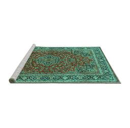 Sideview of Machine Washable Medallion Turquoise Traditional Area Rugs, wshtr40turq