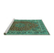 Sideview of Machine Washable Medallion Turquoise Traditional Area Rugs, wshtr40turq