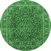 Round Machine Washable Medallion Emerald Green Traditional Area Rugs, wshtr40emgrn