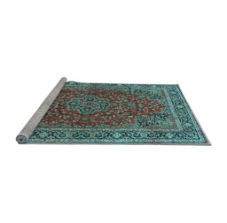 Sideview of Machine Washable Medallion Light Blue Traditional Rug, wshtr40lblu