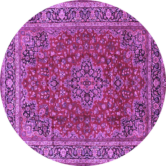 Round Machine Washable Medallion Purple Traditional Area Rugs, wshtr40pur