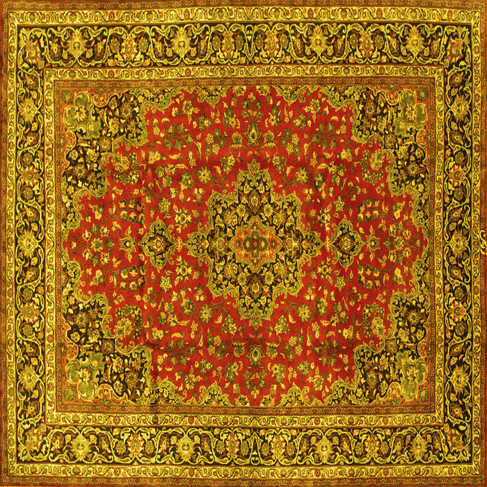 Square Machine Washable Medallion Yellow Traditional Rug, wshtr40yw