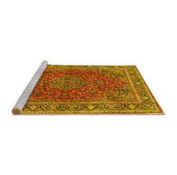 Sideview of Machine Washable Medallion Yellow Traditional Rug, wshtr40yw