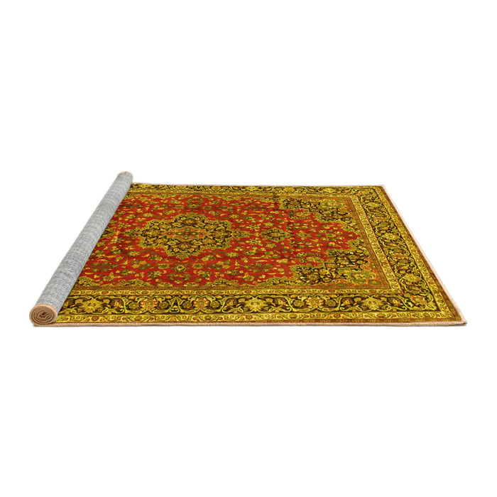 Sideview of Machine Washable Medallion Yellow Traditional Rug, wshtr40yw