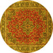 Round Machine Washable Medallion Yellow Traditional Rug, wshtr40yw