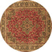 Round Medallion Brown Traditional Rug, tr40brn