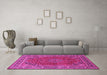 Machine Washable Medallion Pink Traditional Rug in a Living Room, wshtr40pnk