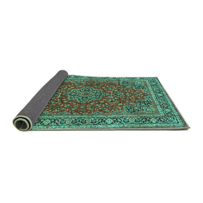 Sideview of Medallion Turquoise Traditional Rug, tr40turq