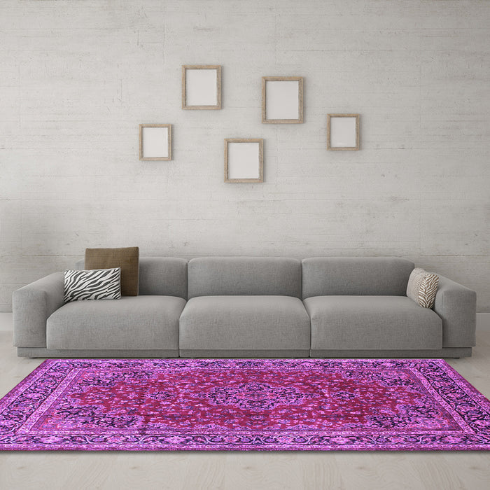 Machine Washable Medallion Purple Traditional Area Rugs in a Living Room, wshtr40pur