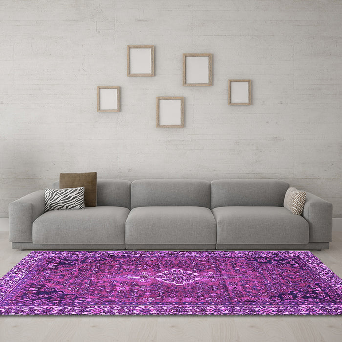 Machine Washable Persian Purple Traditional Area Rugs in a Living Room, wshtr4100pur