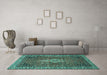 Machine Washable Persian Turquoise Traditional Area Rugs in a Living Room,, wshtr4100turq