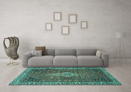 Machine Washable Persian Turquoise Traditional Area Rugs in a Living Room,, wshtr4100turq