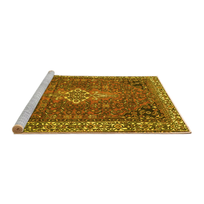 Sideview of Machine Washable Persian Yellow Traditional Rug, wshtr4100yw