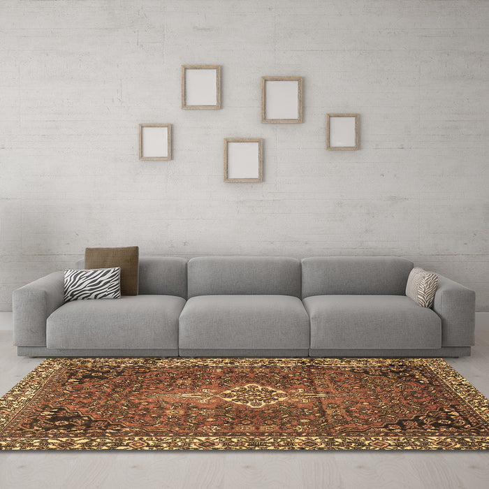 Machine Washable Persian Brown Traditional Rug in a Living Room,, wshtr4100brn
