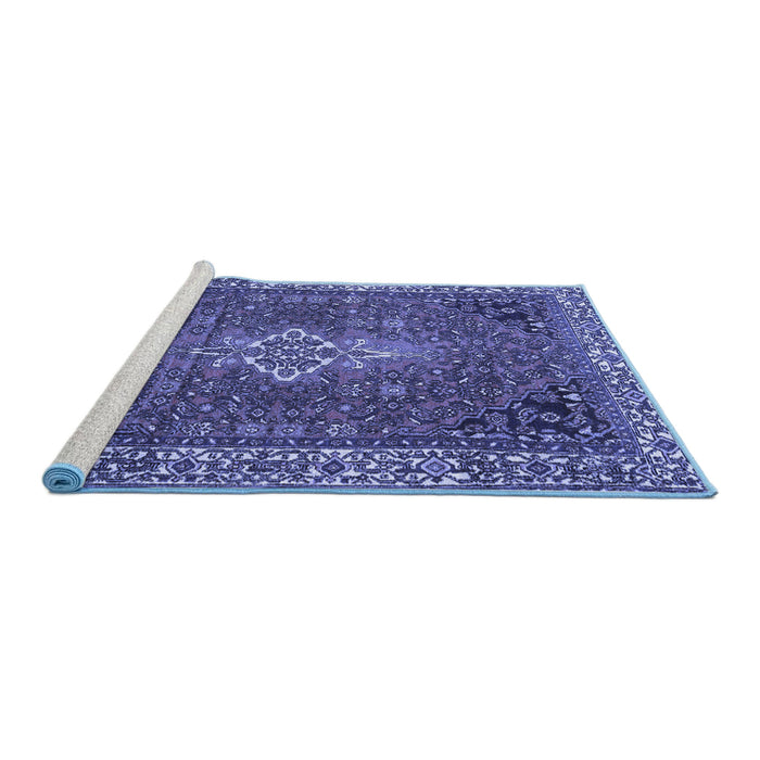 Sideview of Machine Washable Persian Blue Traditional Rug, wshtr4100blu