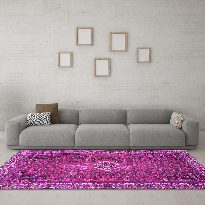 Machine Washable Persian Pink Traditional Rug in a Living Room, wshtr4100pnk