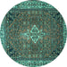 Round Machine Washable Persian Turquoise Traditional Area Rugs, wshtr4100turq