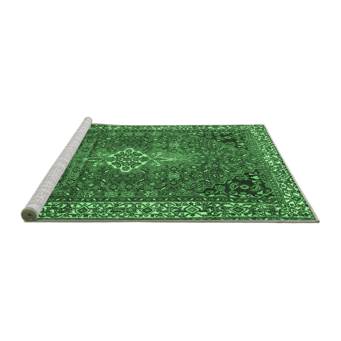 Sideview of Machine Washable Persian Emerald Green Traditional Area Rugs, wshtr4100emgrn