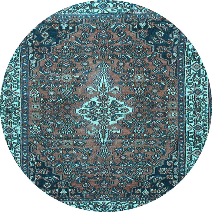 Round Machine Washable Persian Light Blue Traditional Rug, wshtr4100lblu