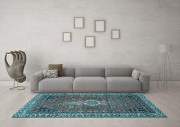 Machine Washable Persian Light Blue Traditional Rug in a Living Room, wshtr4100lblu