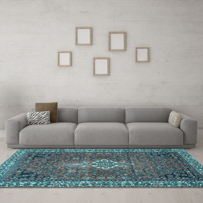 Machine Washable Persian Light Blue Traditional Rug in a Living Room, wshtr4100lblu