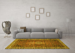 Machine Washable Persian Yellow Traditional Rug in a Living Room, wshtr4100yw