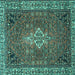 Square Machine Washable Persian Turquoise Traditional Area Rugs, wshtr4100turq