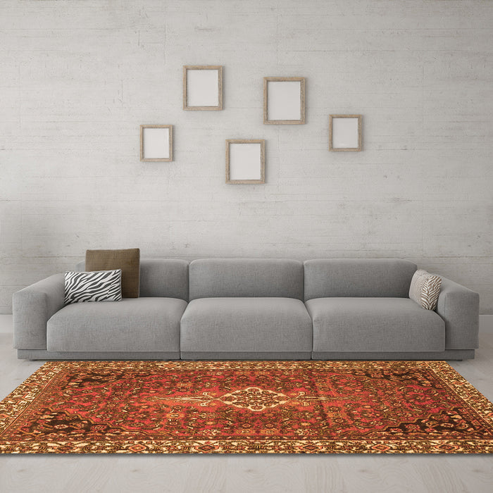 Machine Washable Persian Orange Traditional Area Rugs in a Living Room, wshtr4100org