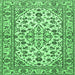 Square Machine Washable Persian Emerald Green Traditional Area Rugs, wshtr4101emgrn