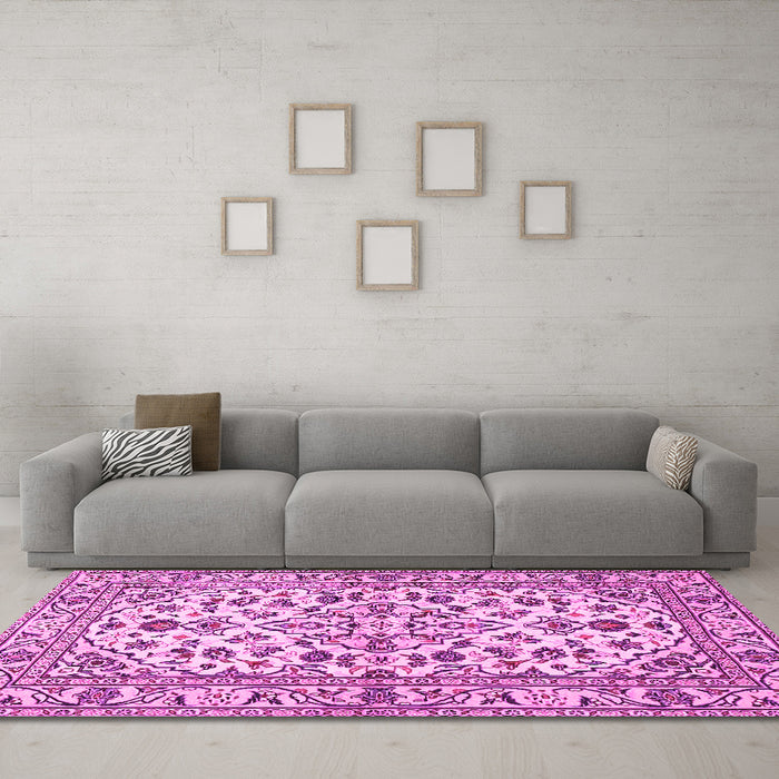 Machine Washable Persian Pink Traditional Rug in a Living Room, wshtr4101pnk