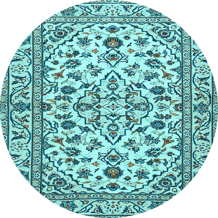 Round Machine Washable Persian Light Blue Traditional Rug, wshtr4101lblu