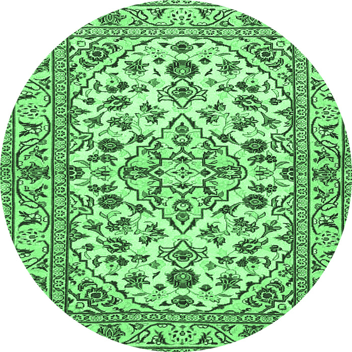 Round Machine Washable Persian Emerald Green Traditional Area Rugs, wshtr4101emgrn