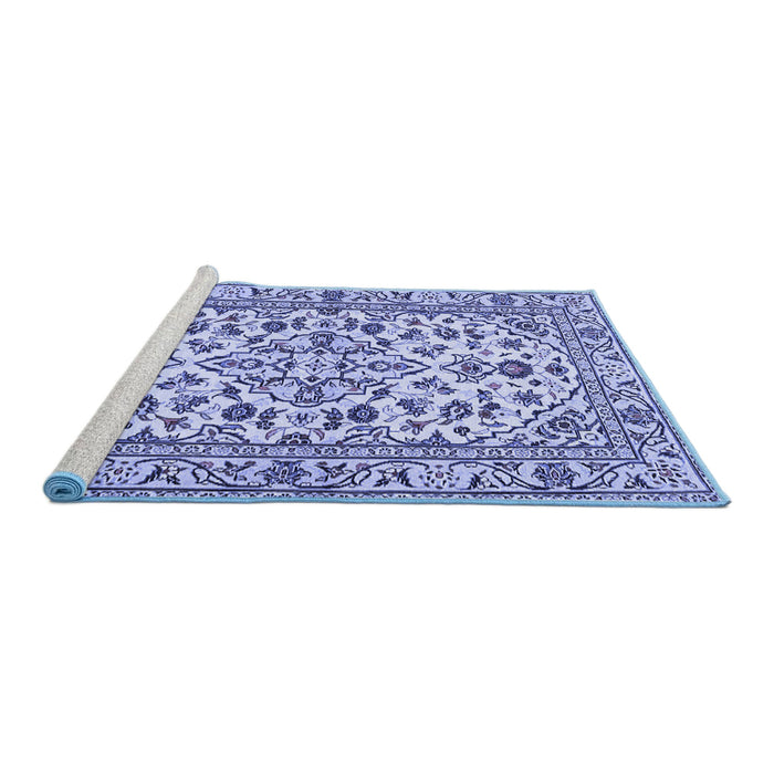 Sideview of Machine Washable Persian Blue Traditional Rug, wshtr4101blu