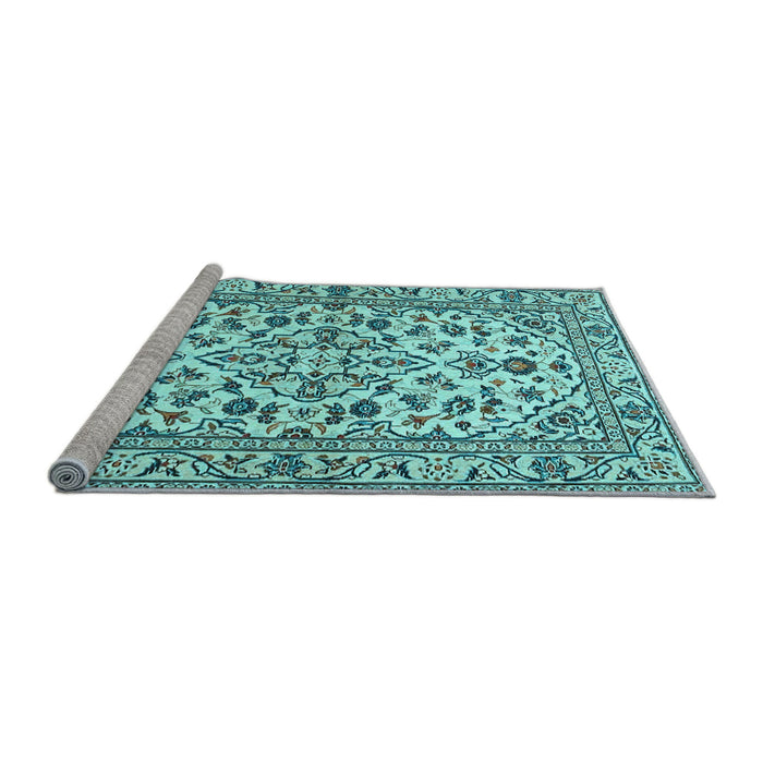 Sideview of Machine Washable Persian Light Blue Traditional Rug, wshtr4101lblu