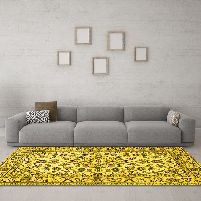 Machine Washable Persian Yellow Traditional Rug in a Living Room, wshtr4101yw
